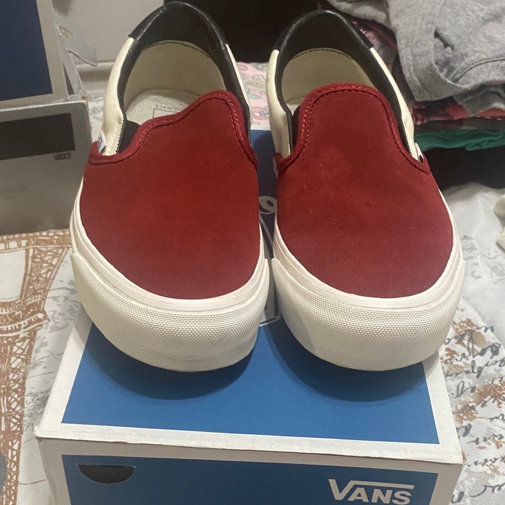 Vans Classic Red and White Slip-Ons